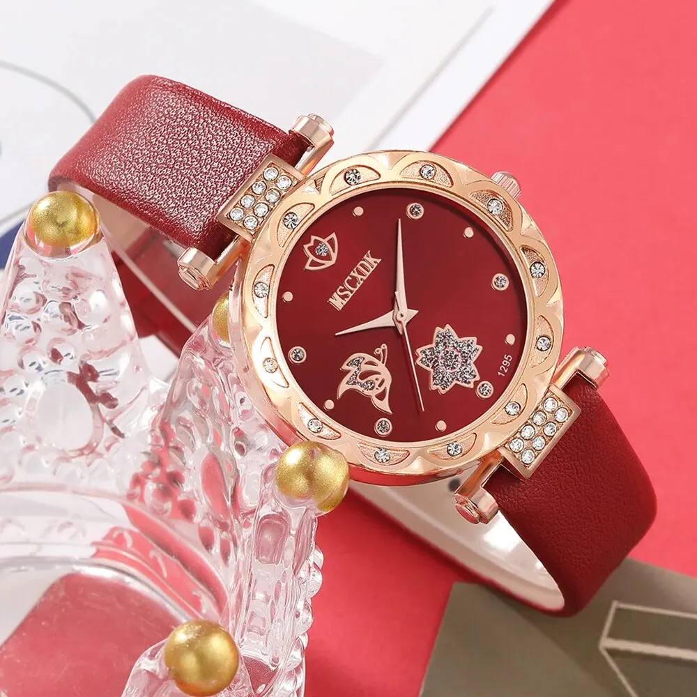 Fashion Women Watches Glasses Wallet Set Casual Leather Belt Quartz Wristwatches Ladies Tassel Pendant Wallet Montre Femme