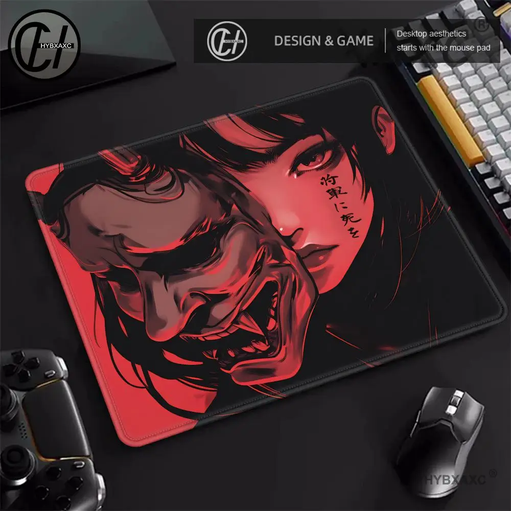 

HYBXAXC Non-slip Mousepad Mask Girl Speed Table Pad E-Sports Keyboard Oni Mice Mat Game Professional Premium Suture Edge Deskmat