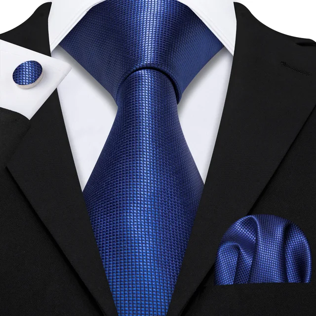 Barry.Wang Men's Silk Tie Set - Necktie, Handkerchief & Cufflinks Solid Color Set For Wedding, Business