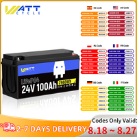 Wattcycle LiFePO4 Lithium Battery 24V 100Ah Built-in 100A BMS Portable 2560Wh For RV, marine applications, off-grid use