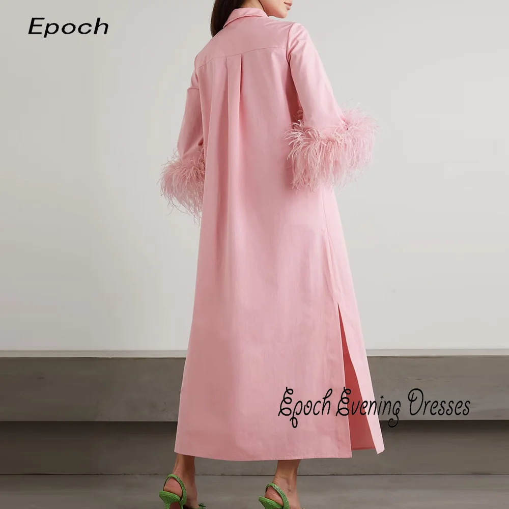 Epoch-vestido de noche de crepé para mujer, traje Formal con plumas de avestruz y cuello redondo, a la moda, 100%