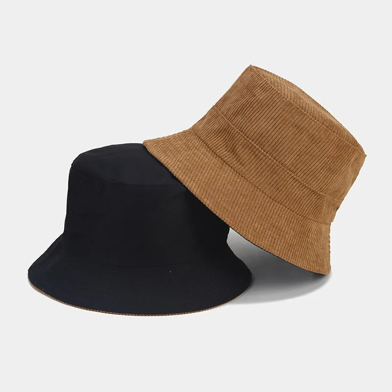 

Autumn Winter Retro Corduroy Bucket Hat Unisex Both Sides Wear Fisherman Caps Solid Color Outdoor Panama Fishing Cap