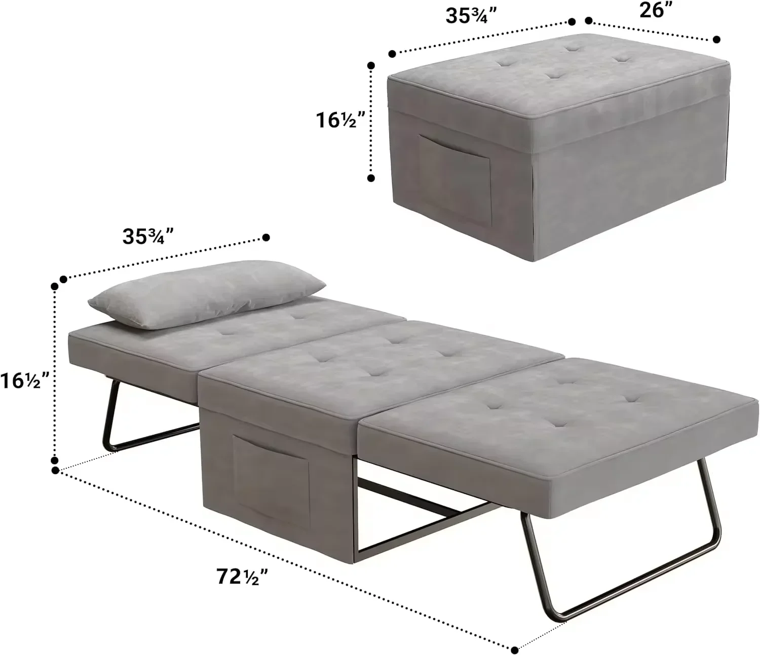 

Foldable Multifunctional Sofa Bed,Modern Folding 4 in 1 Chaise Chair for Home,Living Room Telescopic Fabric Lazy Sofa Single