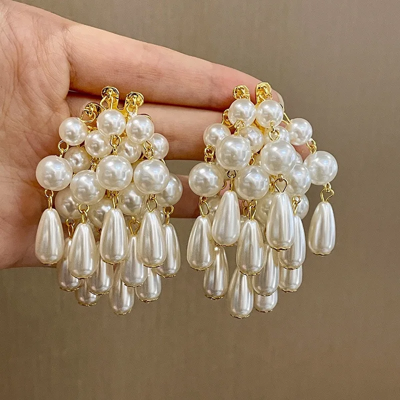 

Statement Large Strands Pearl Tassel Earrings For Women Personality New Creative Bridal Wedding Party Jewelry Wholesale
