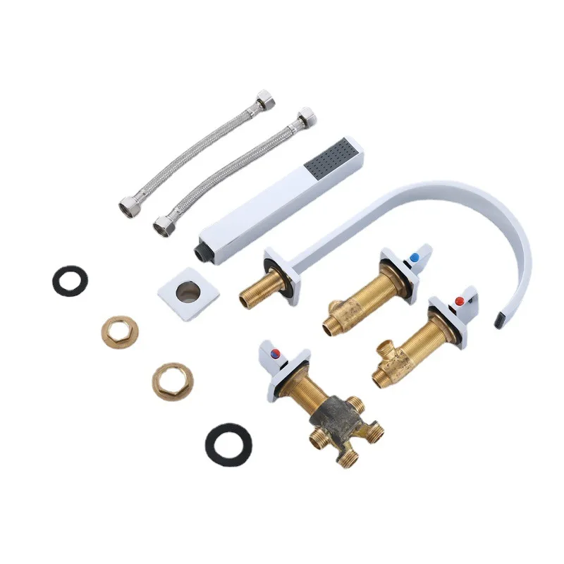 

Brass waterfall bathtub faucet five-piece set, American five-hole sitting bathtub faucet with shower