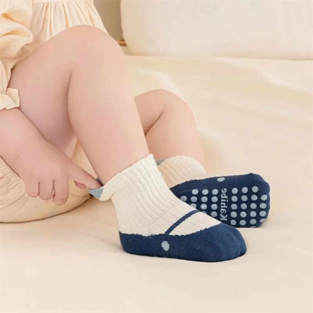 3 Pairs Rubber Grip Sole Anti-Slip Socks Non-Slip Soft Cotton Toddler Cotton Socks Comfortable Elastic Cuff Infant Walking Socks