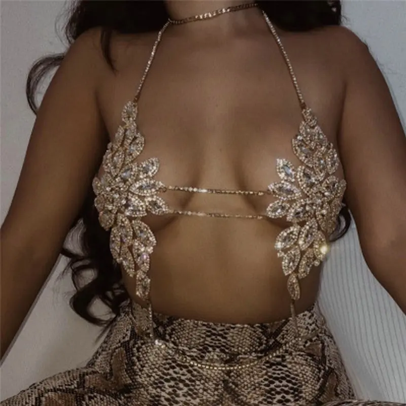 Traje de cadena de cuerpo de Bikini con diamantes de imitación, novedad de 2022, sujetador de diamantes completo, ropa interior brillante de tendencia, traje de cadena para club nocturno