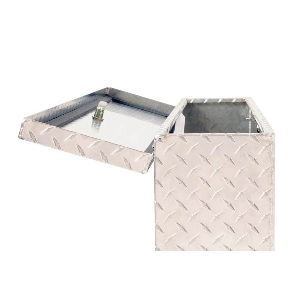 Aluminum Tool Box Truck Wheel Well Lockable Lift-Up Lid Sturdy Design Adjustable Features Diamond Tread Compatible with Driver's