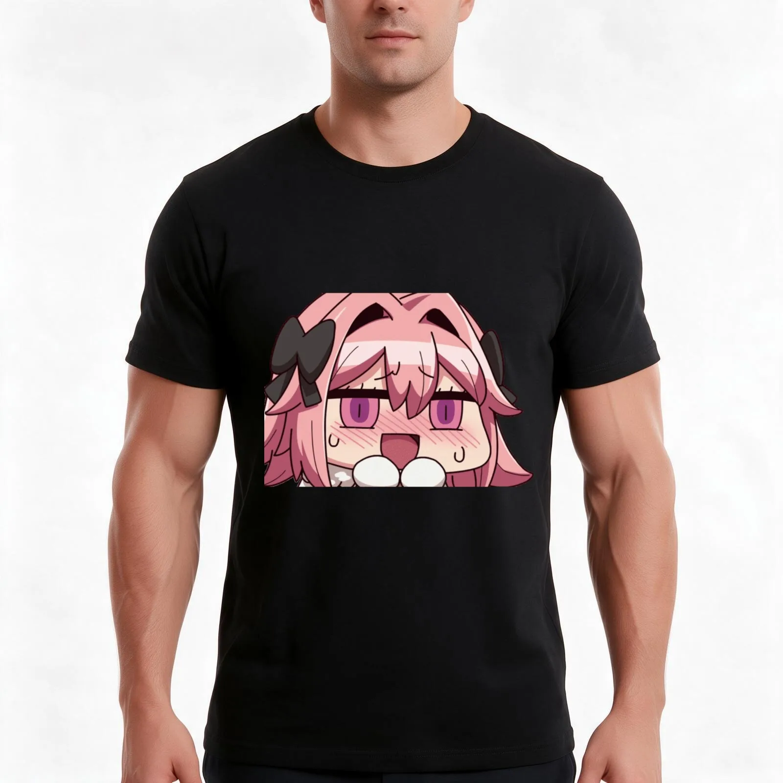 Excited Astolfo T-Shirt Summer Casual Cotton Tee Oversized Streetwear Tops Vintage Graphic Print Loose Fit Short Sleeve