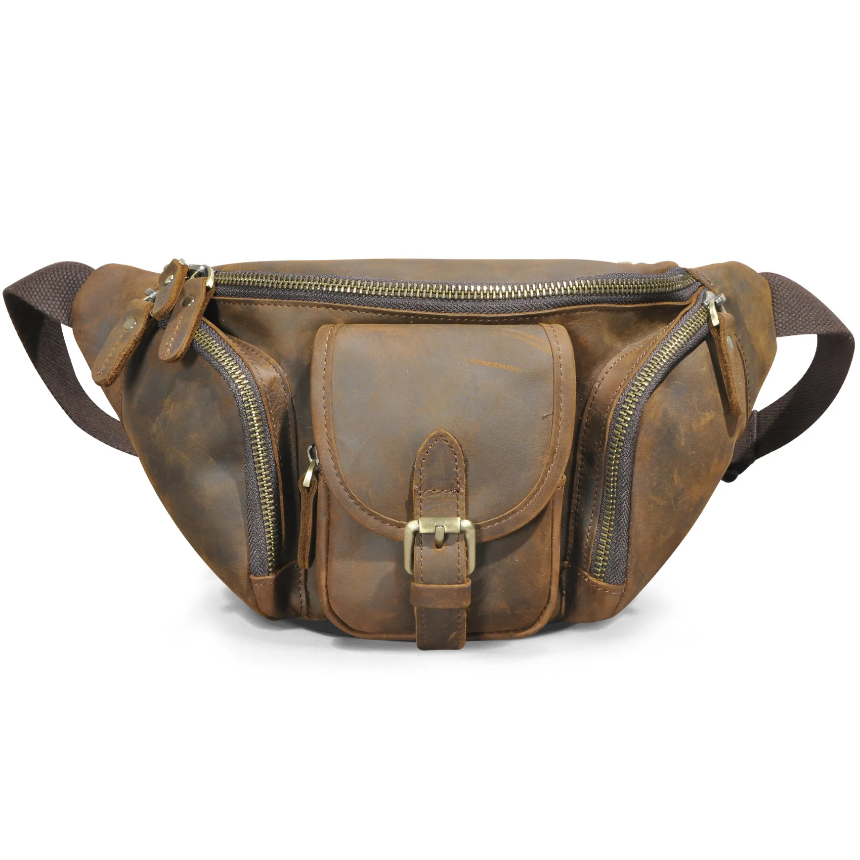 Men's Vintage Genuine Leather Crossbody Bag - Adjustable Waist Chest Pack for Outdoor Hiking Travel, Casual Sports Fanny Pack
