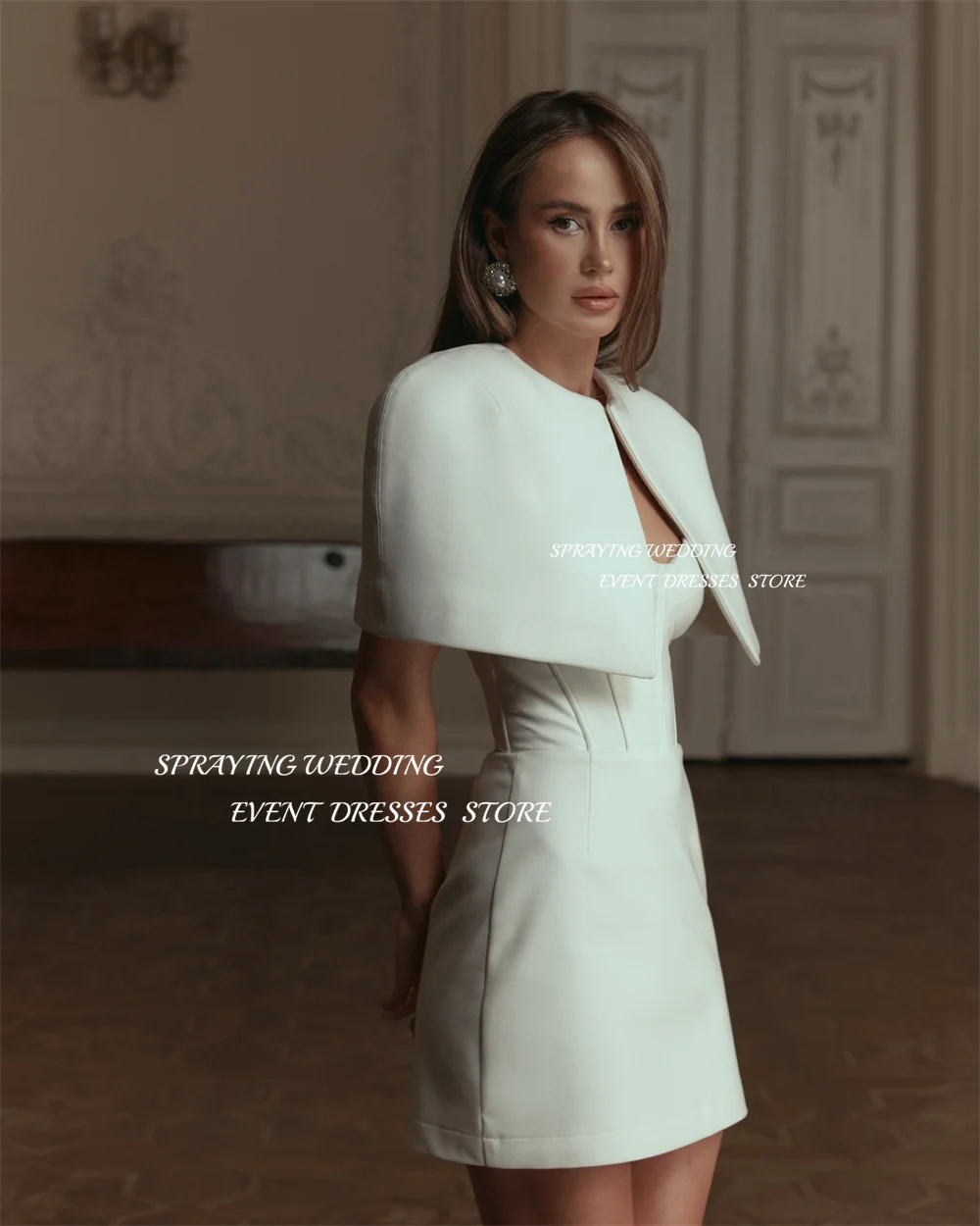 SPRAYING Simple Mini with Jacket Short Wedding Dress Sexy Sweetheart Bridal Gown Formal Open Back Ivory свадебное пл Customized