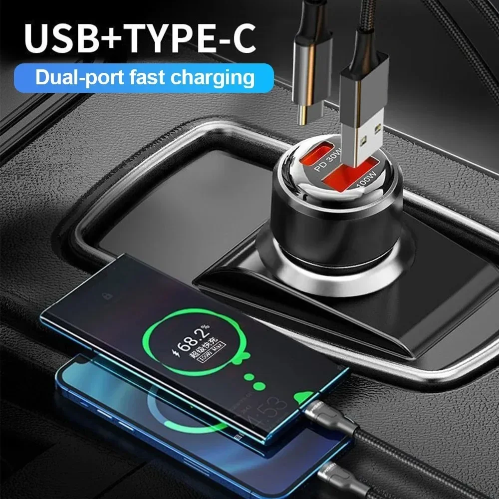 إجمالي 130 واط USB مهايئ شاحن سيارة شحن سريع نوع C شاحن سريع في السيارة آيفون 15 شاومي 14 هواوي شاحن الهاتف المحمول