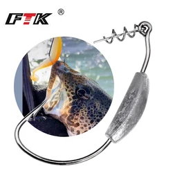 FTK 5Pcs Offset Fishing Hooks Weighted Crank Hook 2g3g4g5g7g Soft Baits Barbed Hook Jig Worm Hook for Texas Rigs Fishing Tackle