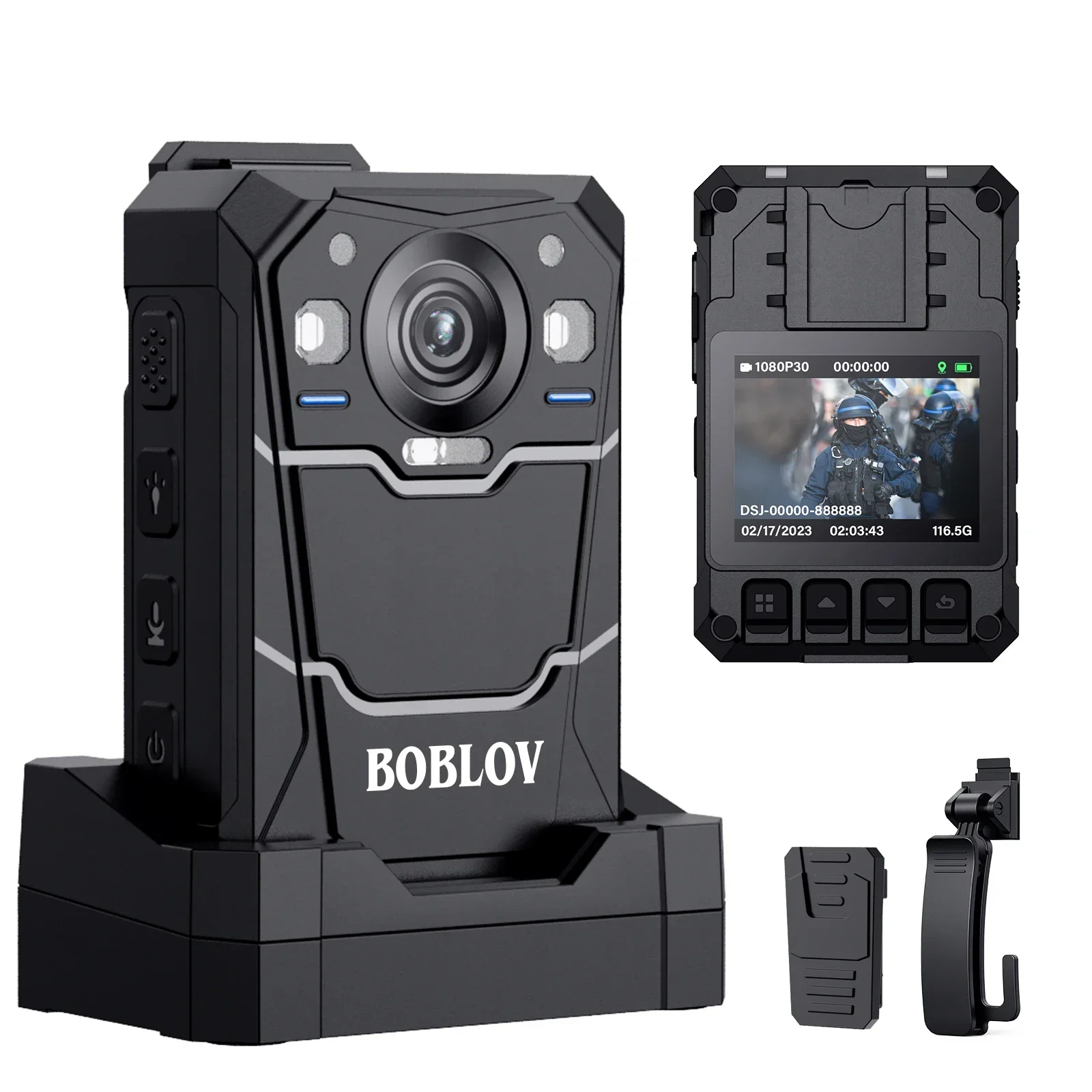 BOBLOV Mini Camera B4K3 Body Mounted Cam 4000mAh 13 Hours Recording GPS Camera with Charging Dock 48MP Micro Cam Police IP68