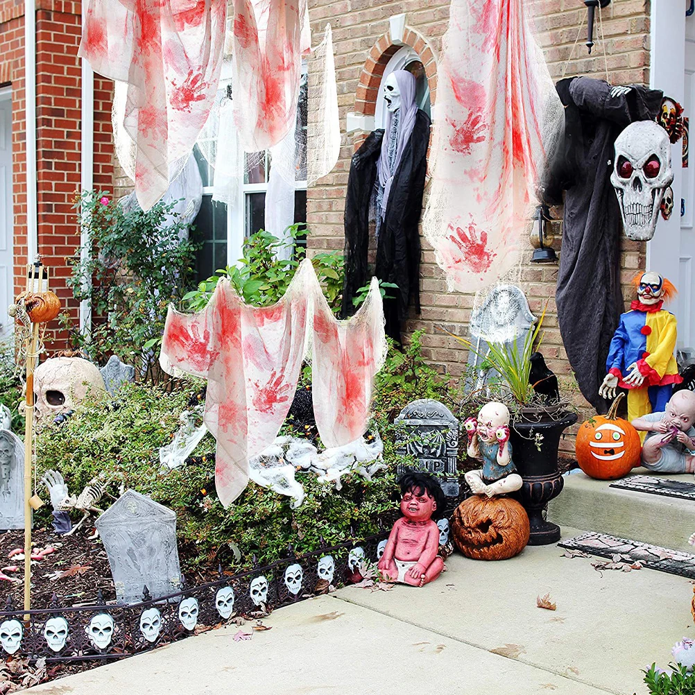 

Blood Handprint Mosquito Net Halloween Creepy Cloth Decorations Fabric Scary Spooky
