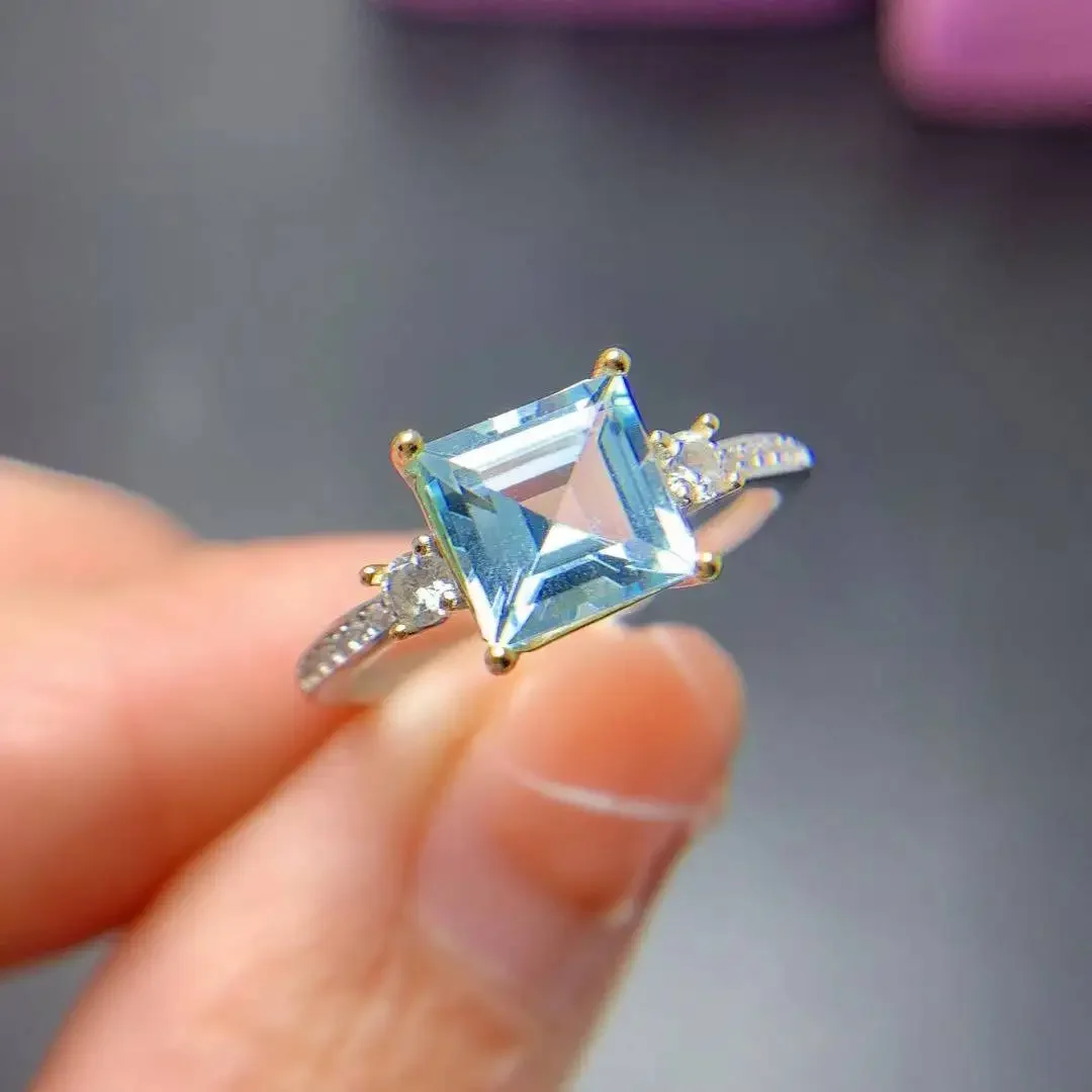 

Sterling Silver Topaz Ring for Engagement 8mm VVS Grade Natural Topaz Silver Ring Solid 925 Silver Topaz Jewelry