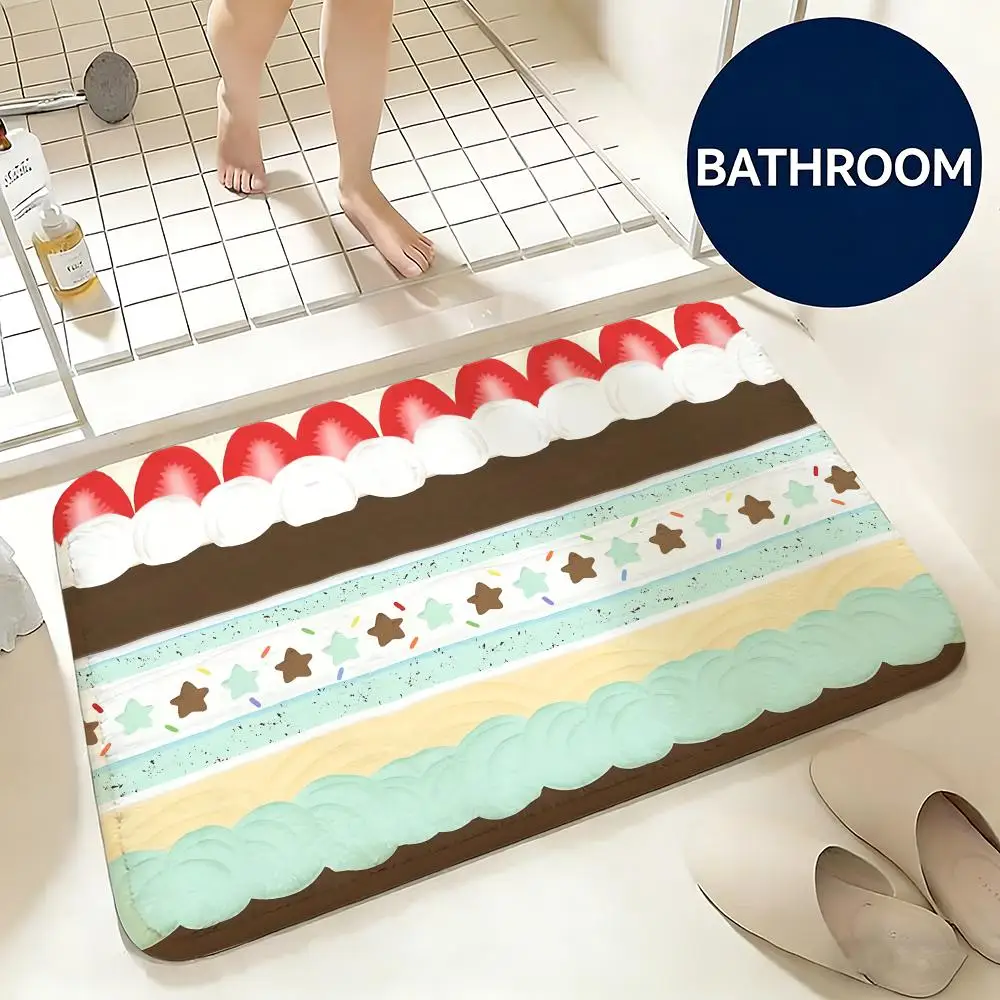 Soft Flannel Floor Mat Food Cake Floor Mat Non-Slip Absorbent Doormat Bathroom Bedroom Home Decor Rug