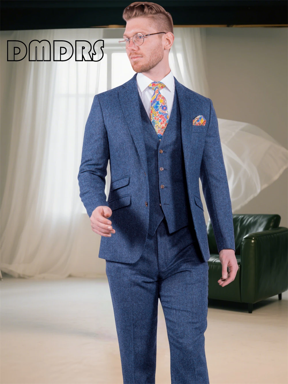 

Autumn Tweed 3 Pieces Suit Set for Men, Vintage Navy Slim Fit Tuxedo Pants Set XXS-7XL, Formal Business Blazer Pants Vest Set,