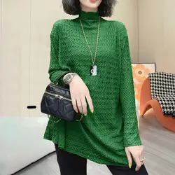 Dolcevita vari colori pieghe tridimensionali ritaglio donna Top manica lunga t-shirt larghe diritte di media lunghezza Oversize