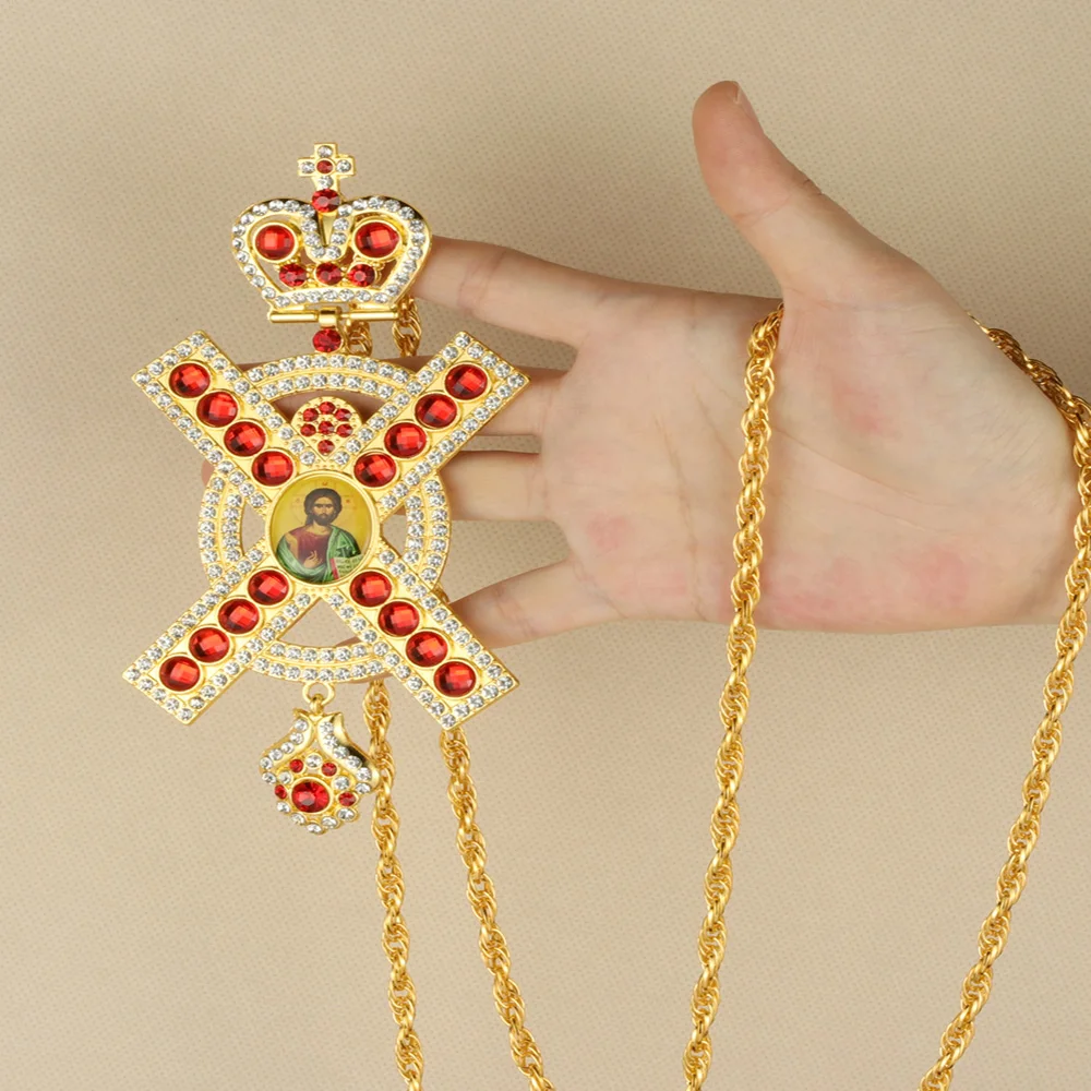 Diyalo Hope Faith Gebetskreuz-Anhänger-Halskette, umgibt Zinklegierung, roter Kristall, 120 cm Kette, christliche religiöse Geburtstagsgeschenke – Detail 3