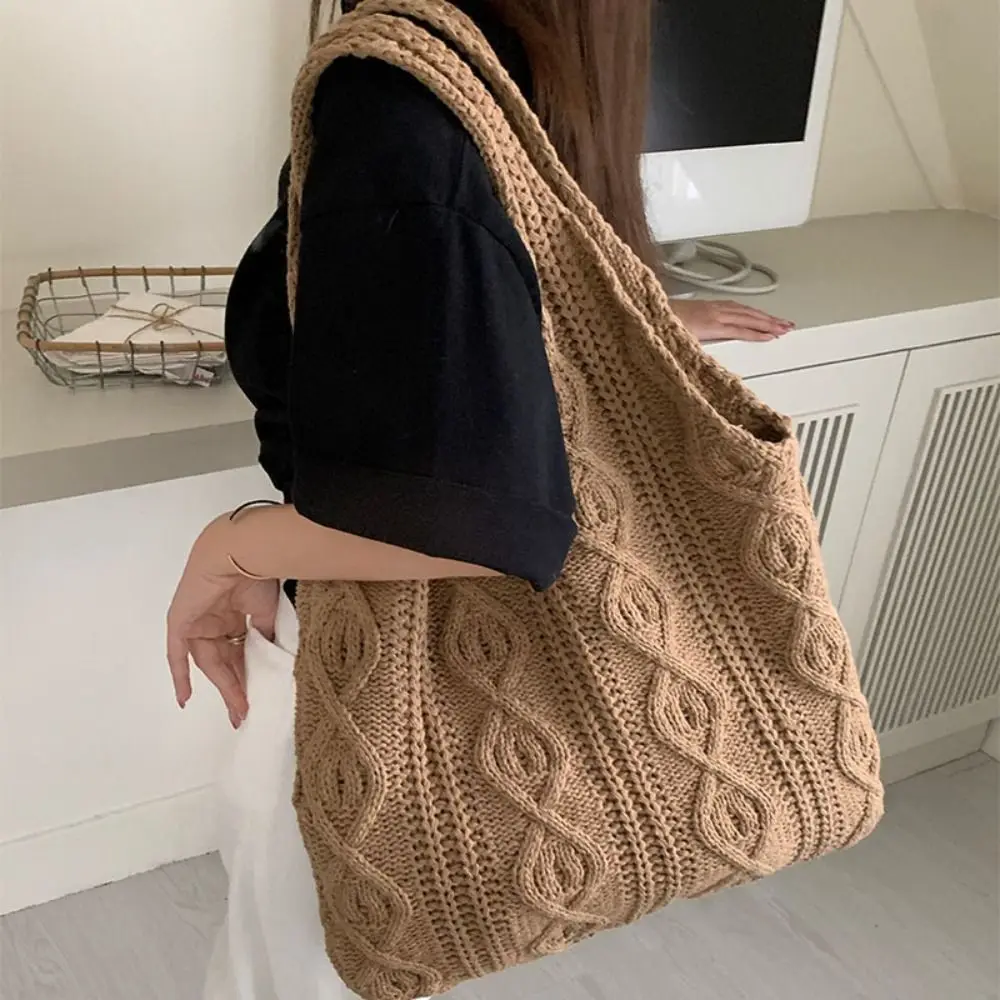 

Hollow Women Shoulder Bags Retro Woven Solid Color Crochet Bag Large Capacity Shopping Tote