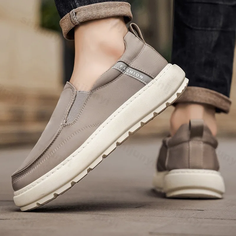 Men's Vintage Shallow Mouth Thick Soled Casual Single Shoes 2025 Autumn New Versatile Comfortable Non Slip Increase Chunky Shoes