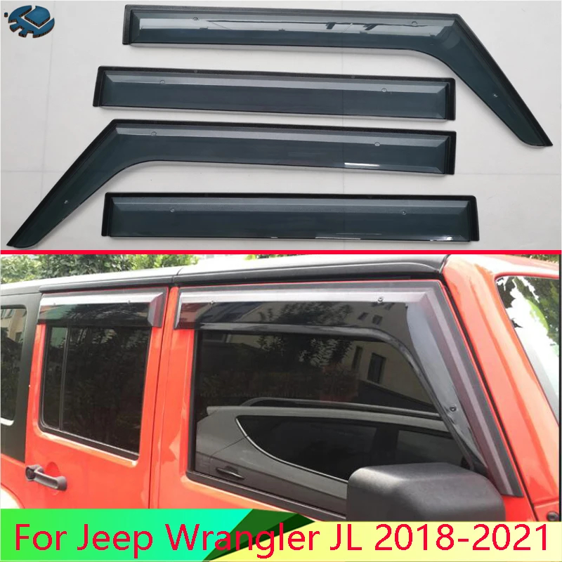 For Jeep Wrangler JL 2018-2021 Car Accessories Plastic Exterior Visor Vent Shades Window Sun Rain Guard Deflector 4pcs
