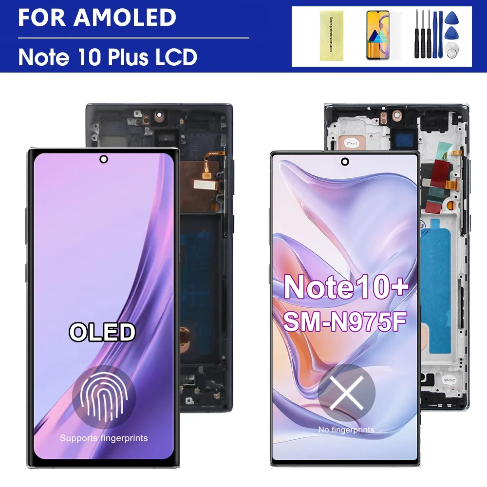 AMOLED / TFT Note 10 Plus Screen Assembly for Samsung Note10+ N975F Lcd Display Touch Screen with Frame Support S Pen