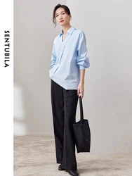 SENTUBILA Comfortable 100% Cotton Blue Shirts for Women 2024 Spring Elegant fashion Long Sleeve Tops Shirts & Blouses 133C50499