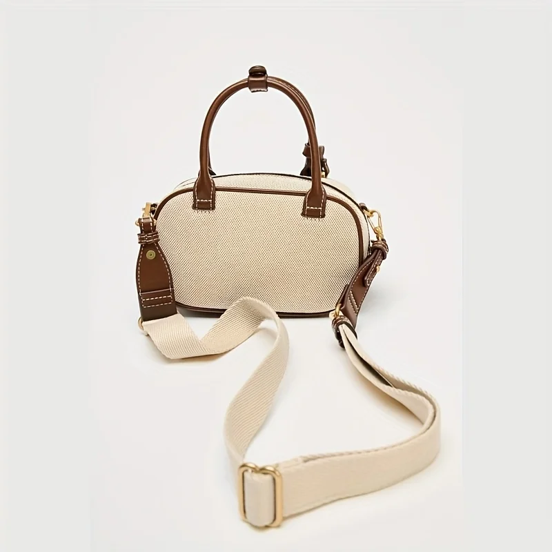 TAS MINI TOPSTITCHED, Tas Selempang Vintage Wanita Tali Lebar, Tas Tangan Desain Mewah Wanita, Tas Bahu Kecil Warna Solid