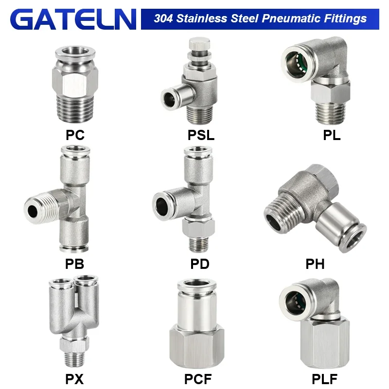 10Pcs/Lot 304 Stainless Steel Fitting PC PCF PL SL PLF PD PB PX Pneumatic Pipe Connector 1/8 1/4 3/8 1/2 M5 BSP Quick Release