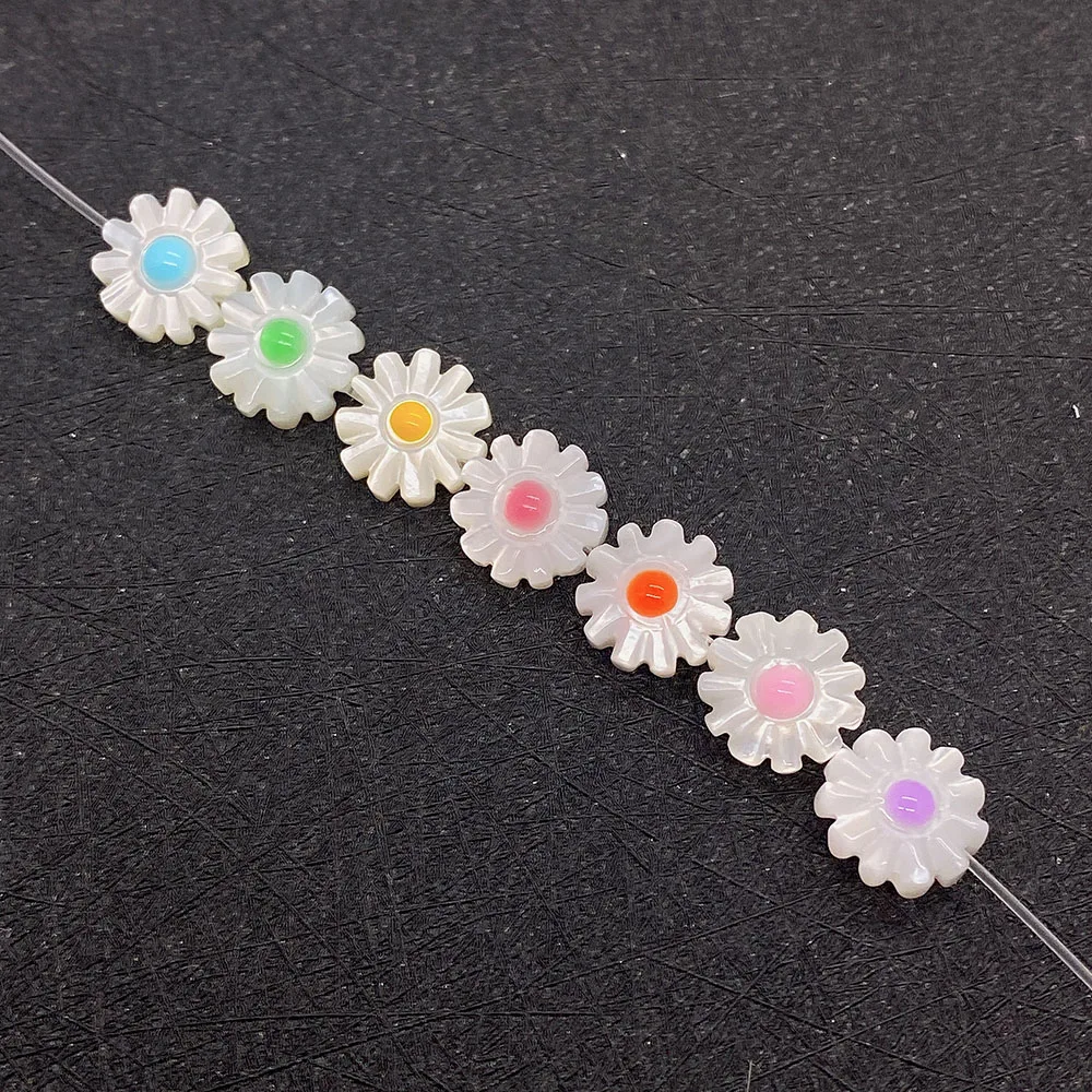 

10/12mm Natural Sea Shell Carved Daisy-Shaped Bead Multi-Color Drip-Painted Straight-Hole Loose Bead Necklace Bracelet Accessory