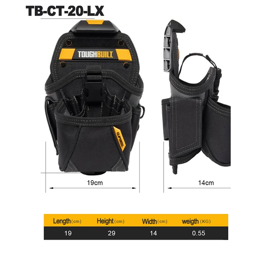 ToughBuilt TB-CT-20-LX Drill Holster Pouch with No-Snag Hidden-S 15-Pockets Tool Pouch 19x29x14 см