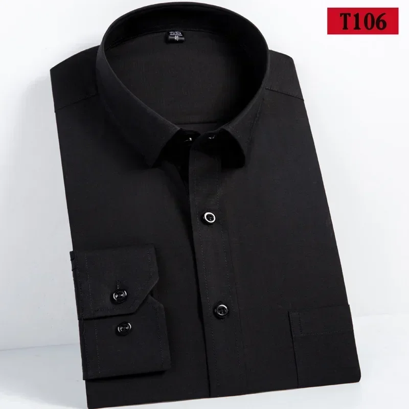 Men\'s 100% pure Cotton Long Sleeve Solid/striped Basic Dress Shirts Single Patch Pocket Formal  Regular Fit Office  Shirt