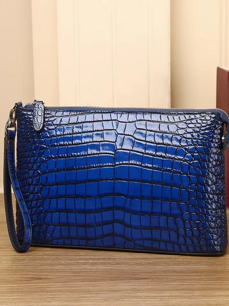 Business Men Work Crocodile Real Leather Clutch Bag Zipper Banquet Party Handbag Genuine Leather Envelope Bag Multi Layers