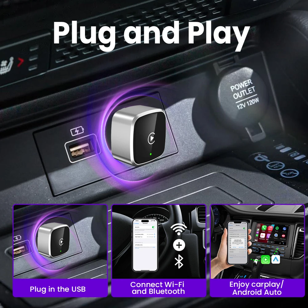 2in1 محول CarPlay اللاسلكي أندرويد السيارات دونغل صندوق ذكي اكسسوارات السيارات نظام ذكي لشركة فولكس فاجن تويوتا هوندا فورد بنز MG #2
