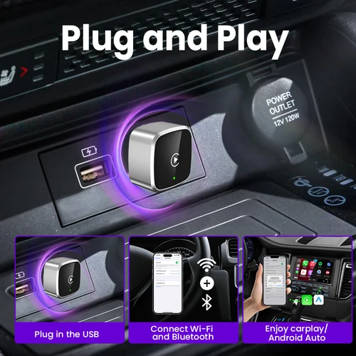 Imagen 2 del producto Adaptador CarPlay inalámbrico 2 en 1, Dongle Android para coche, caja inteligente, accesorios para coche, sistema inteligente para VW, Toyota, Honda, Ford, Benz MG