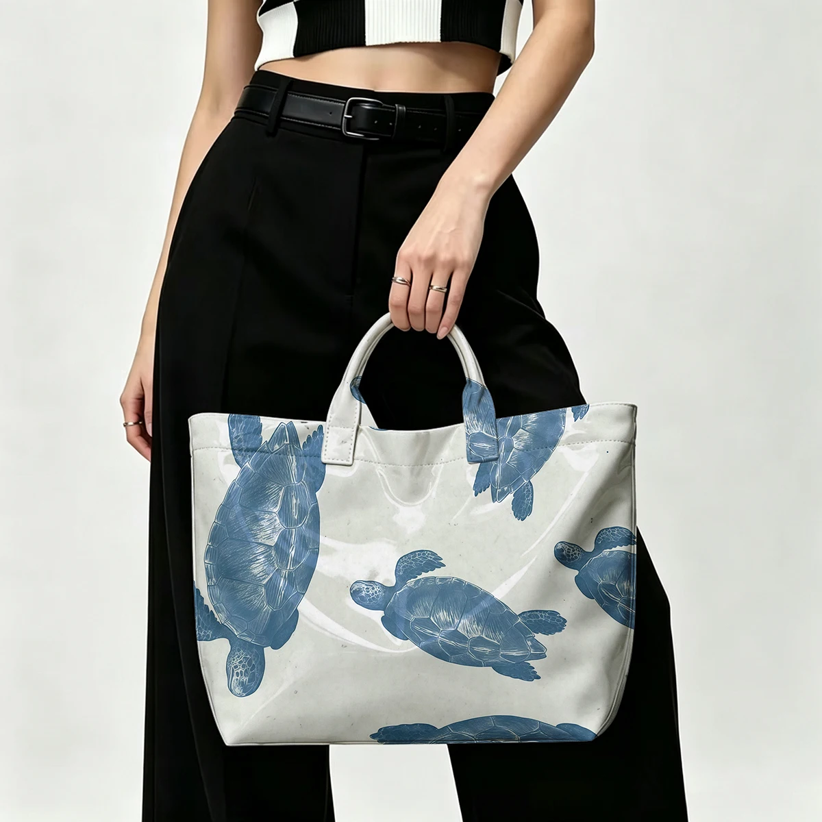 Blue Turtle Beach PVC Tote Bag Waterproof Transparent Jelly Bag Beach Bag Tote Pouch Bow Handbags Storage Bag