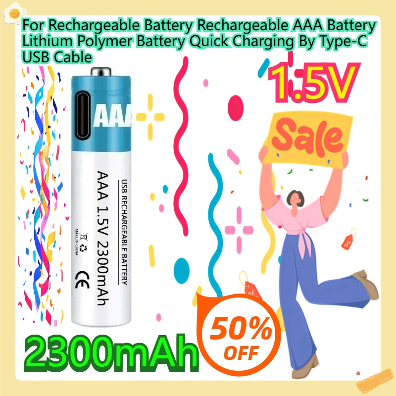 

For Rechargeable Battery Rechargeable AAA Battery Lithium Polymer Battery Quick Charging By Type-C USB Cable 2300mAh