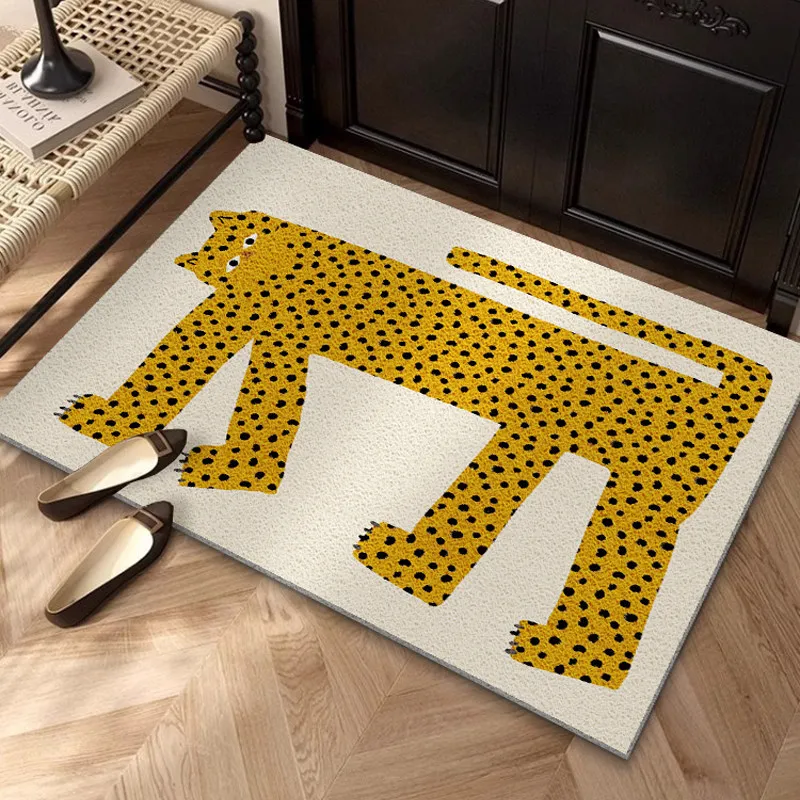 Cartoon Yellow Leopard PVC Coil Doormat Cuttable Anti Slip Entrance Door Mat Dirt Sand Trapping Waterproof Floor Rug