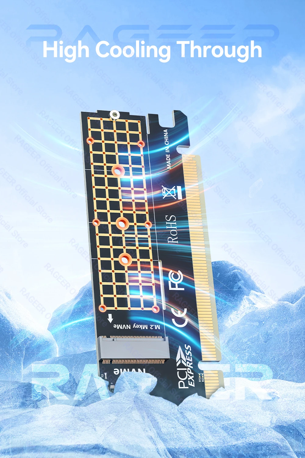 RAGEER M.2 NVMe zu PCIe 4.0 x16 Adapterkarte unterstützt 4 TB SSD und 64 Gbit/s Geschwindigkeit, kompatibel mit 2280/60/42/30 NVMe SSDs – Detail 7