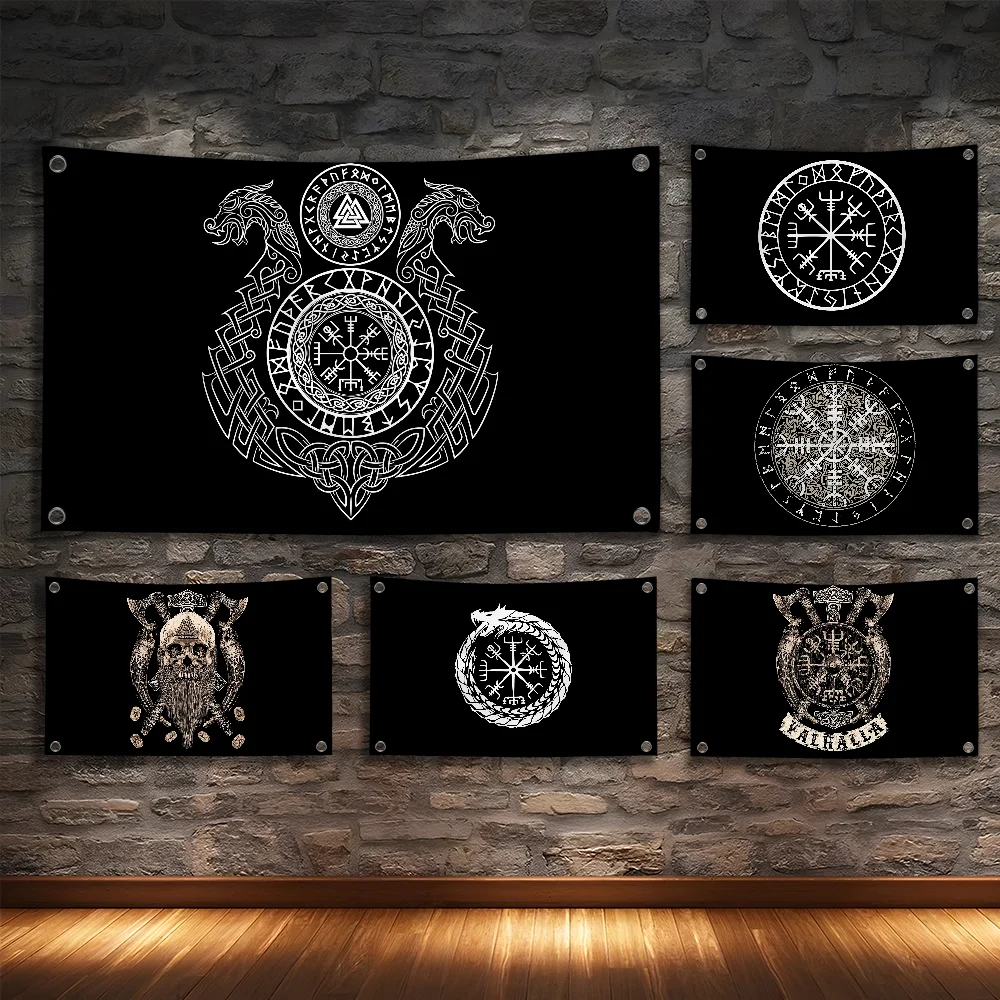 

V-Viking Nordic Logo Black Cool Flag Room Bedroom Home&Outdoor Wall Hanging Concert Printed Background Decoration Art Banner
