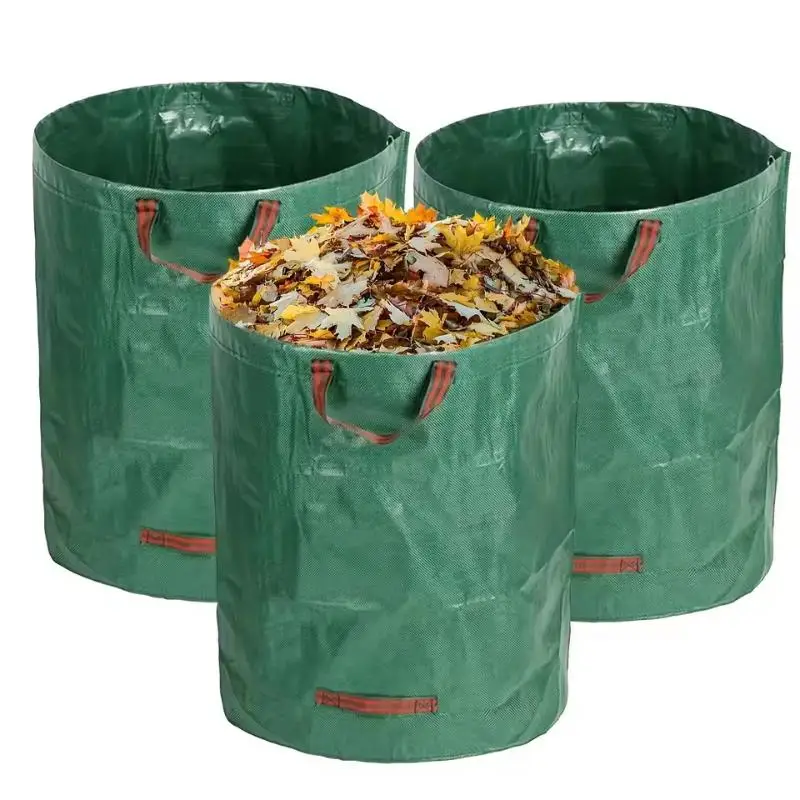 Leaf Bag Large Capacity Garden Branches Fallen Leaves Collection Dark Green PP Woven Reusable Plant Garbage Supplies Gift