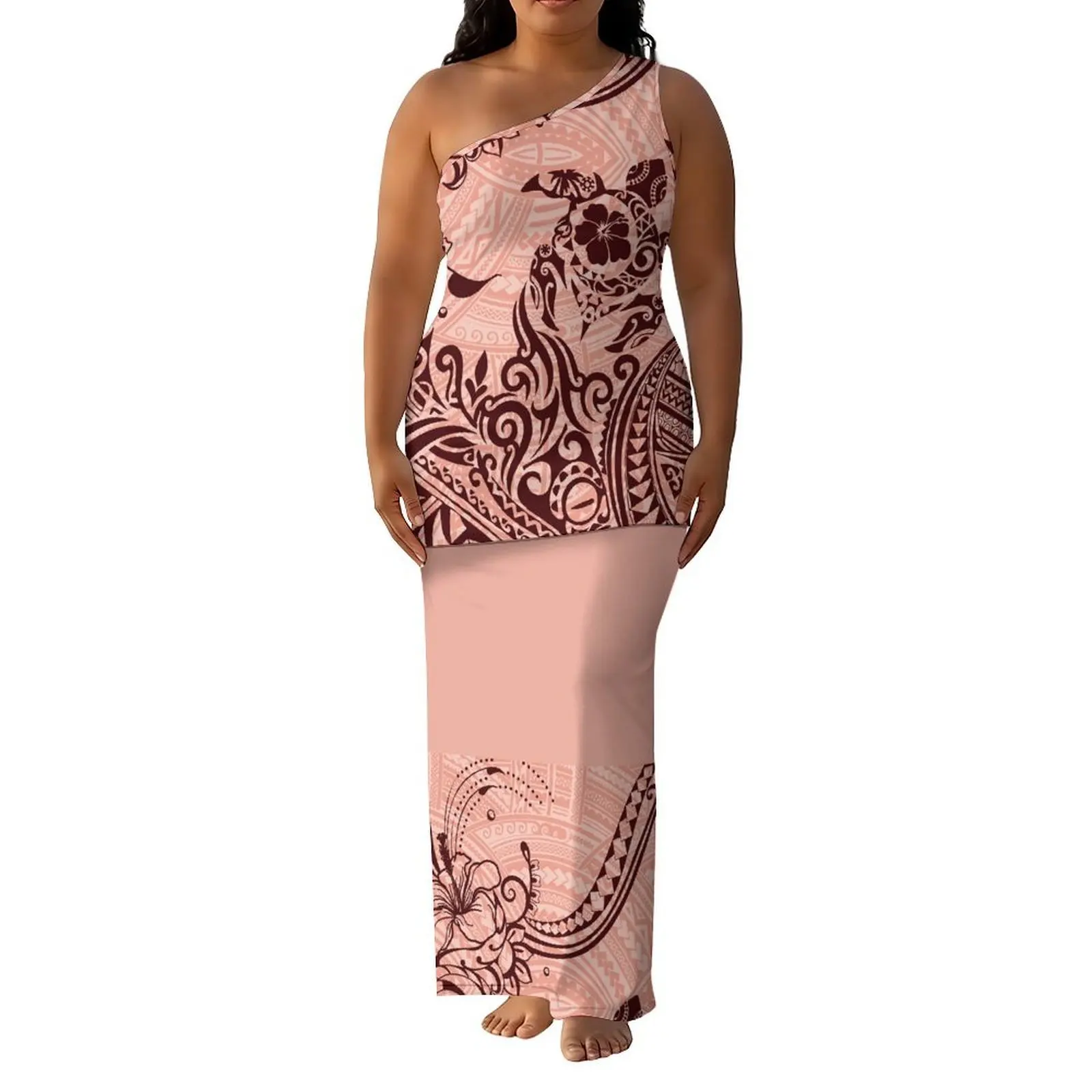 

High-Quality Comfortable And Soft Fabric Custom-Patterned Printed Polynesian Women'S Puletasi Off-Shoulder Blouse Set Skirt