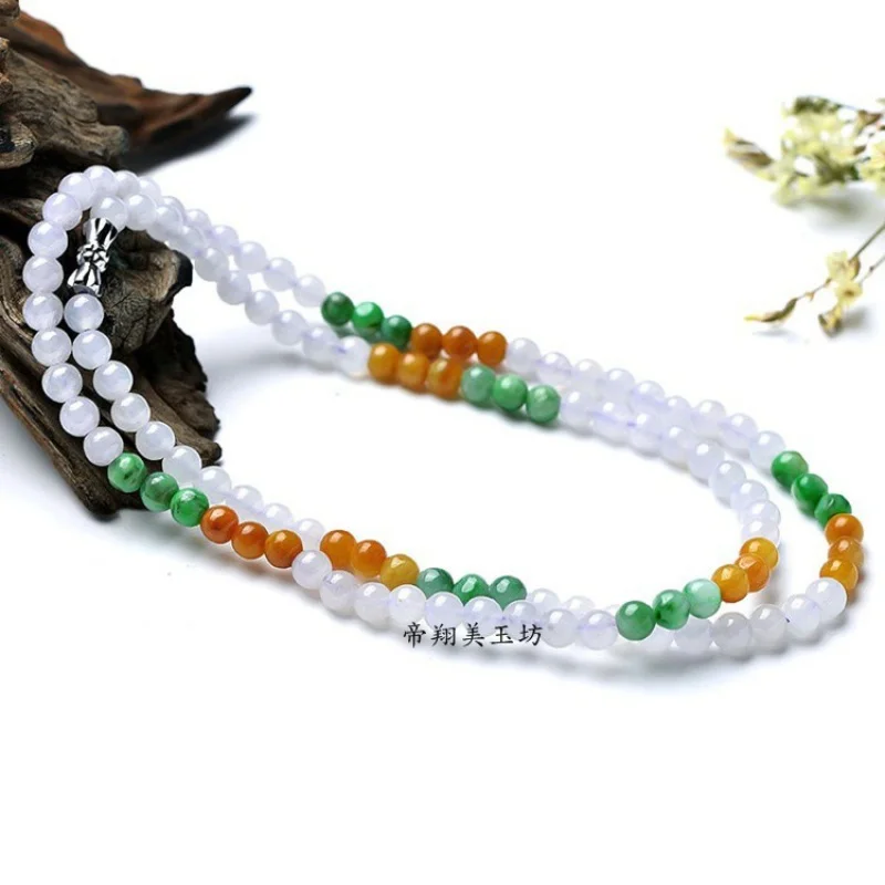 Myanmar Emerald Three-Color round Beads Necklace Women's Sweater Chain