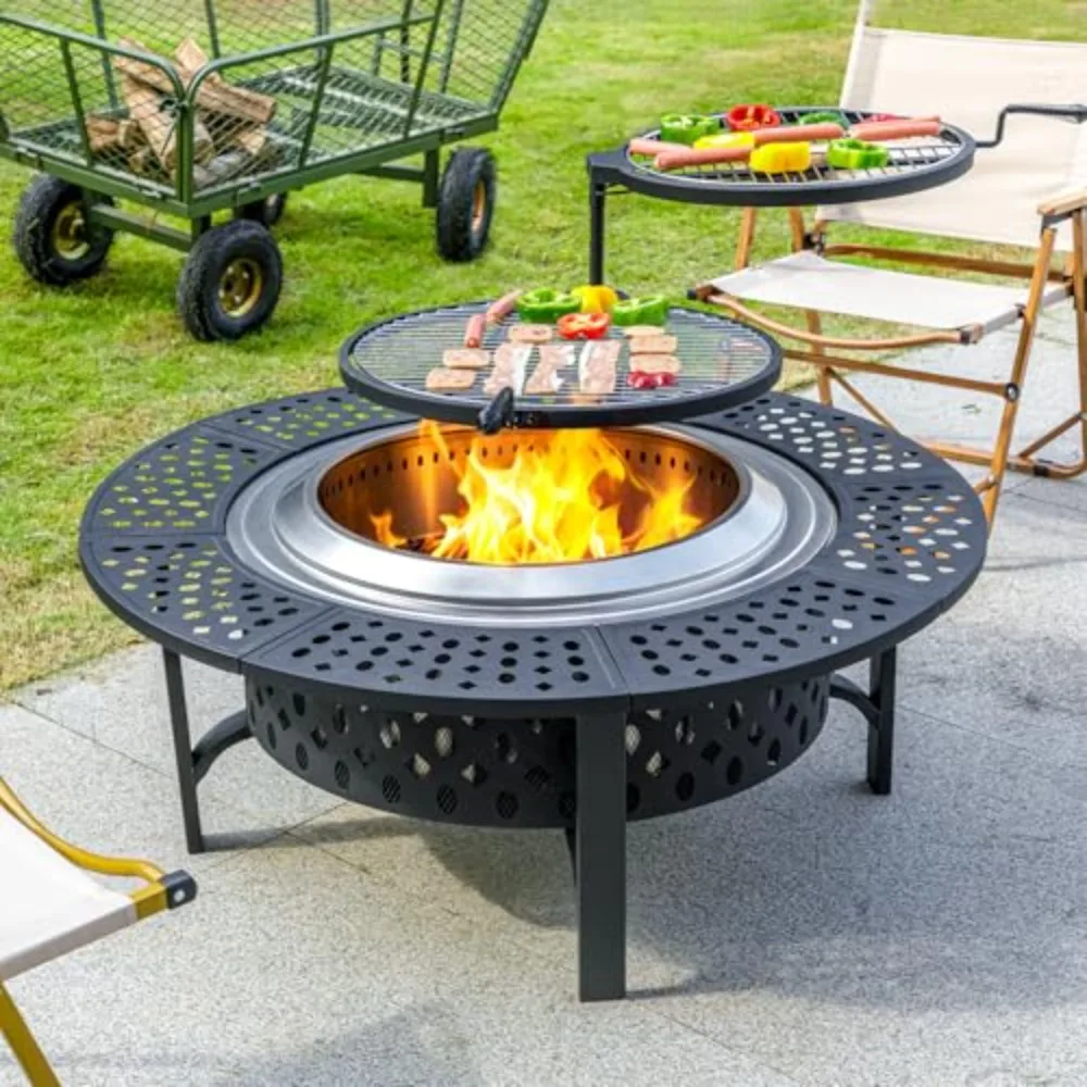 47 Inch Smokeless Fire Pit with 2 Grills,Large Firepits for Outside | Wood Burning Fire Pit for Outside,Heavy Duty