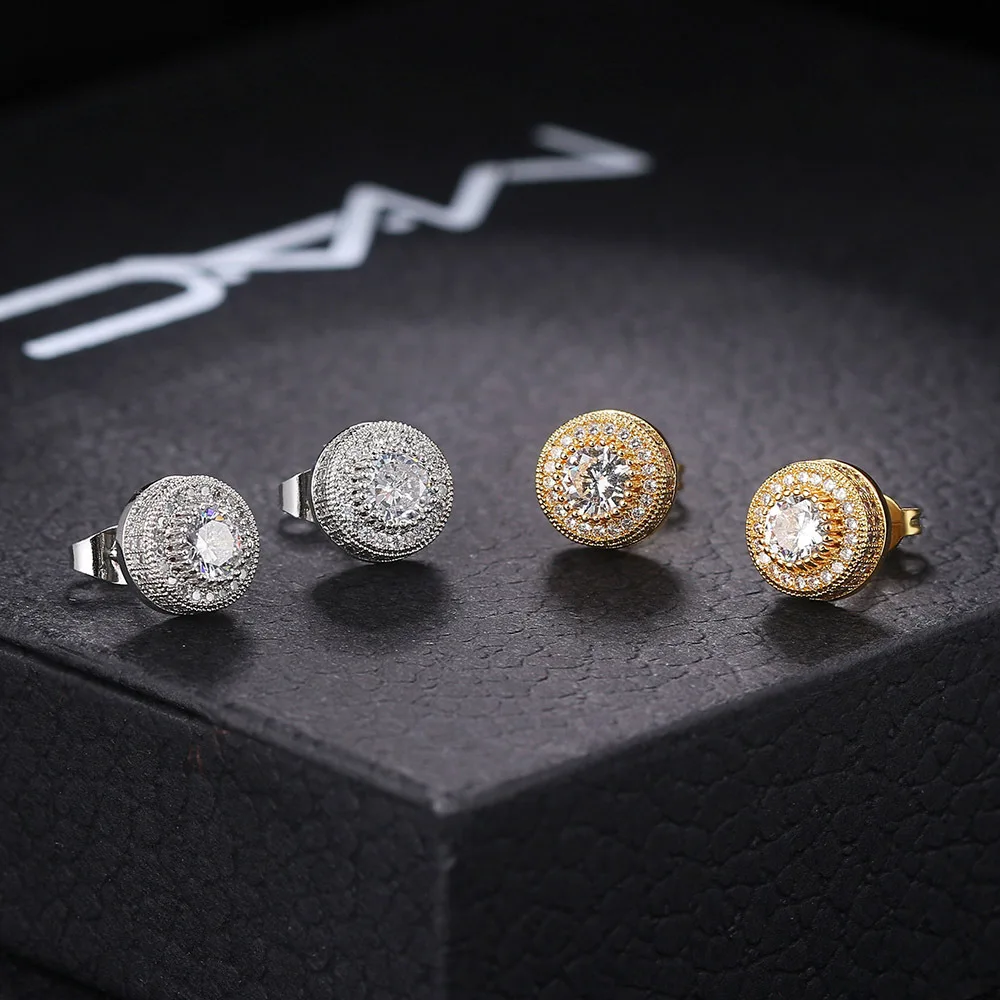 

Top Seller 2022 fashion iced out men copper Hip Hop rounded zircon Stud earrings