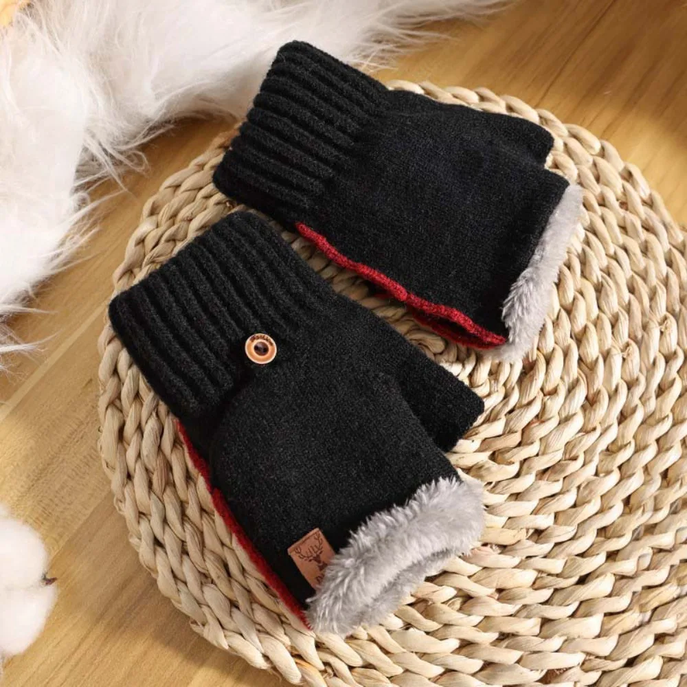 Acrylic Fibres Unisex Anti-cold Mittens Soft Thickened Dual-use Gloves Windproof Korean Style Knitted Yarn Flip Mittens Couple