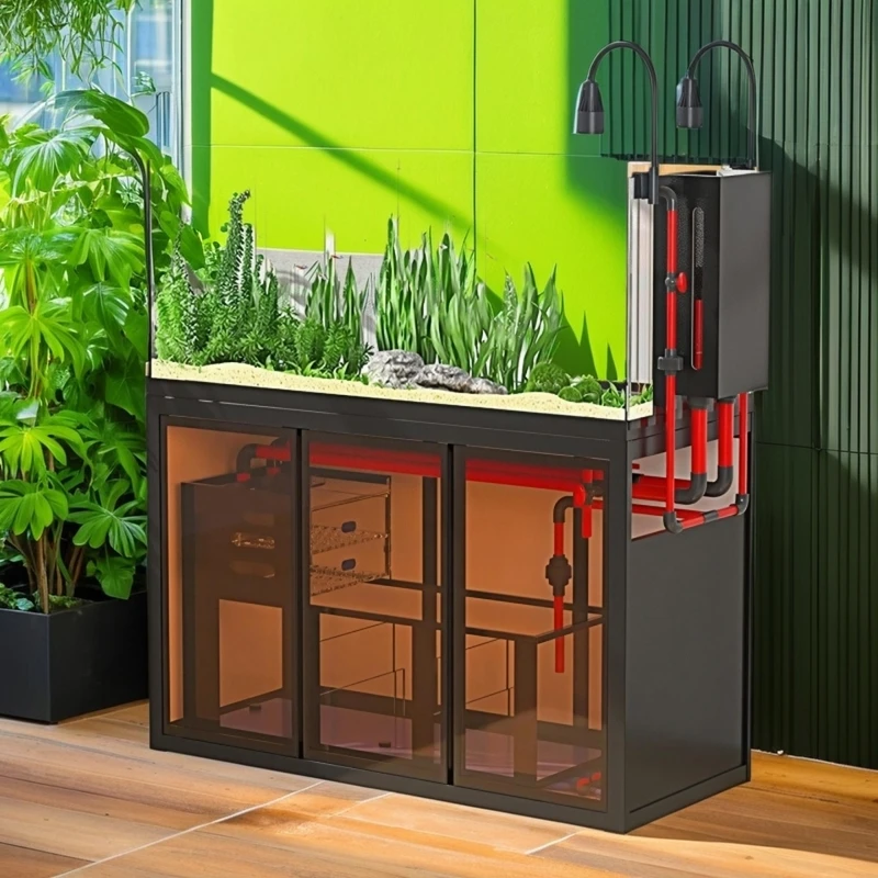 النمط الصناعي مفتوح الرؤية Aquascape حوض السمك الجانب تجاوز حوض تصفية خزان منخفض صيانة نهر تيار البيئي للأسماك