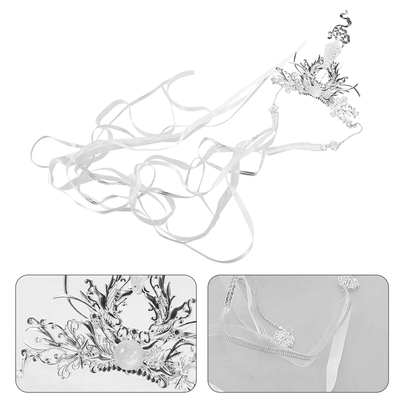 

Mens Alloy Hanfu Hair Crown Detachable Long Ribbons Vintage Tassel Hairpin Ancient Costumes Festival Traditional Chinese